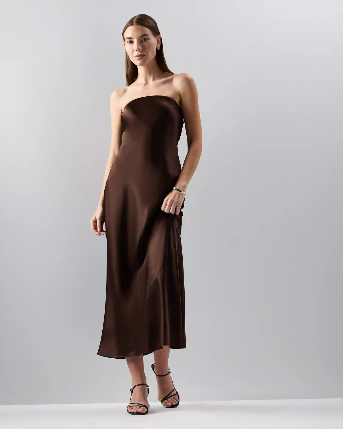 100% Washable Silk Strapless Midi Dress