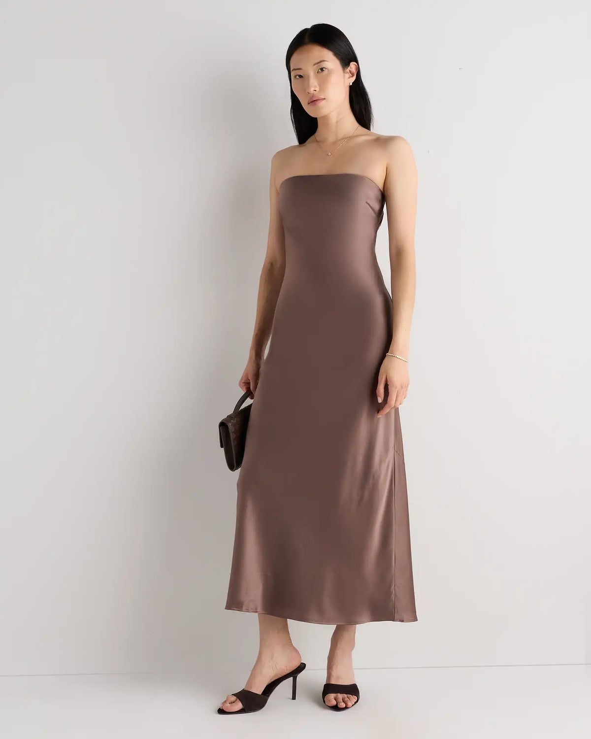 100% Washable Silk Strapless Midi Dress