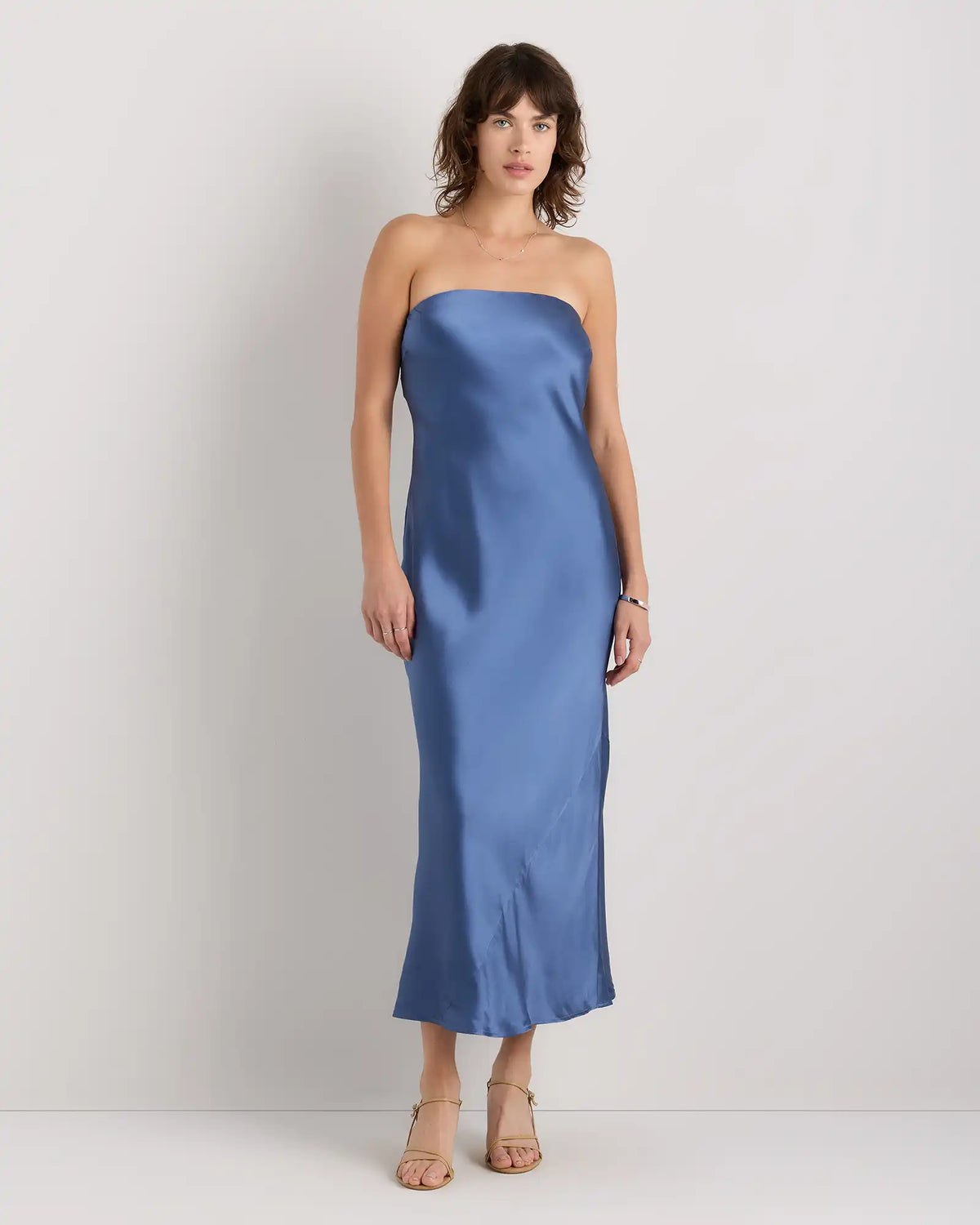 100% Washable Silk Strapless Midi Dress