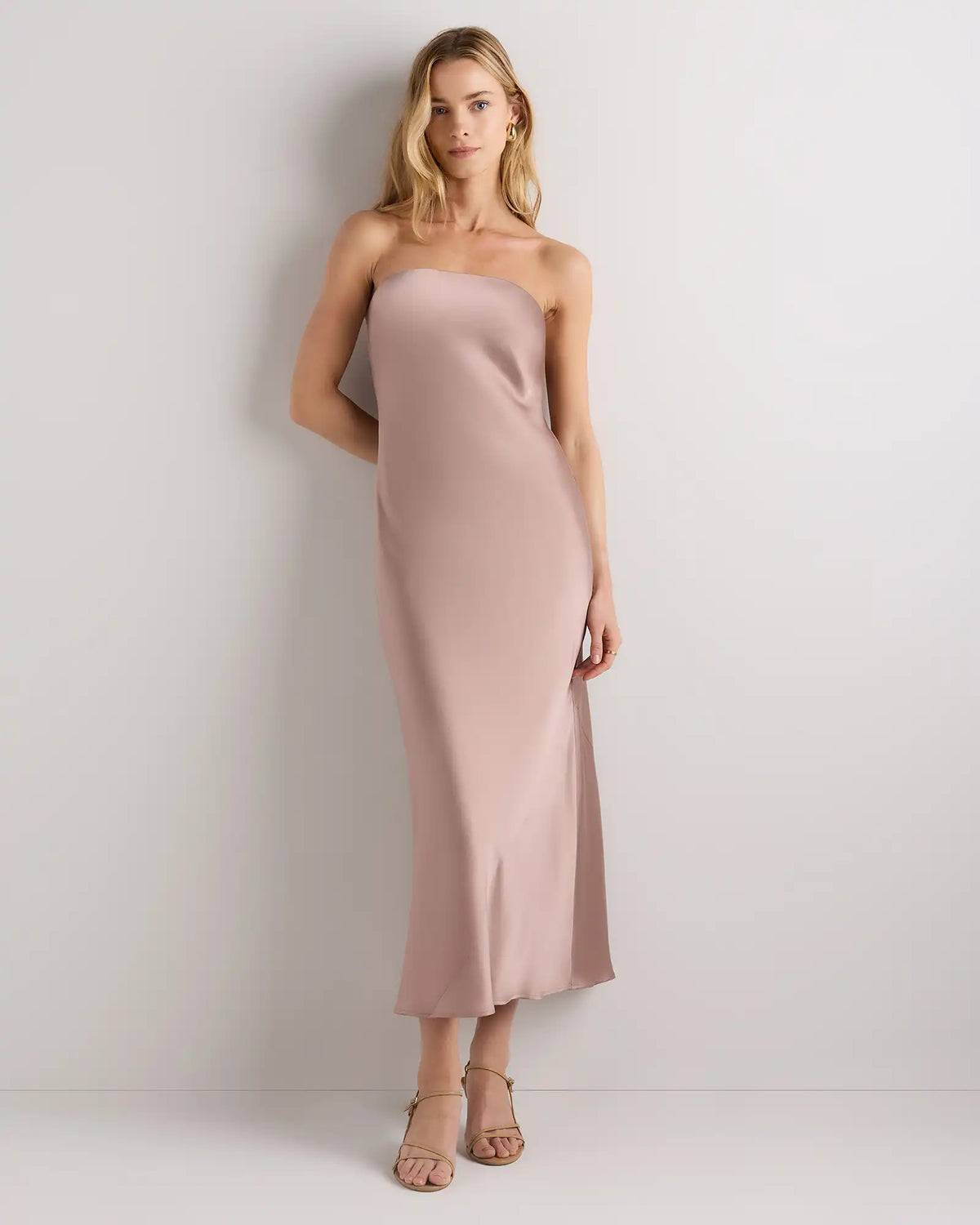 100% Washable Silk Strapless Midi Dress