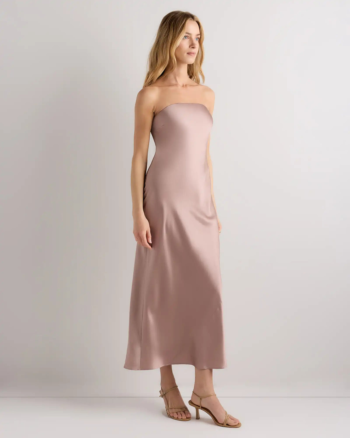 100% Washable Silk Strapless Midi Dress