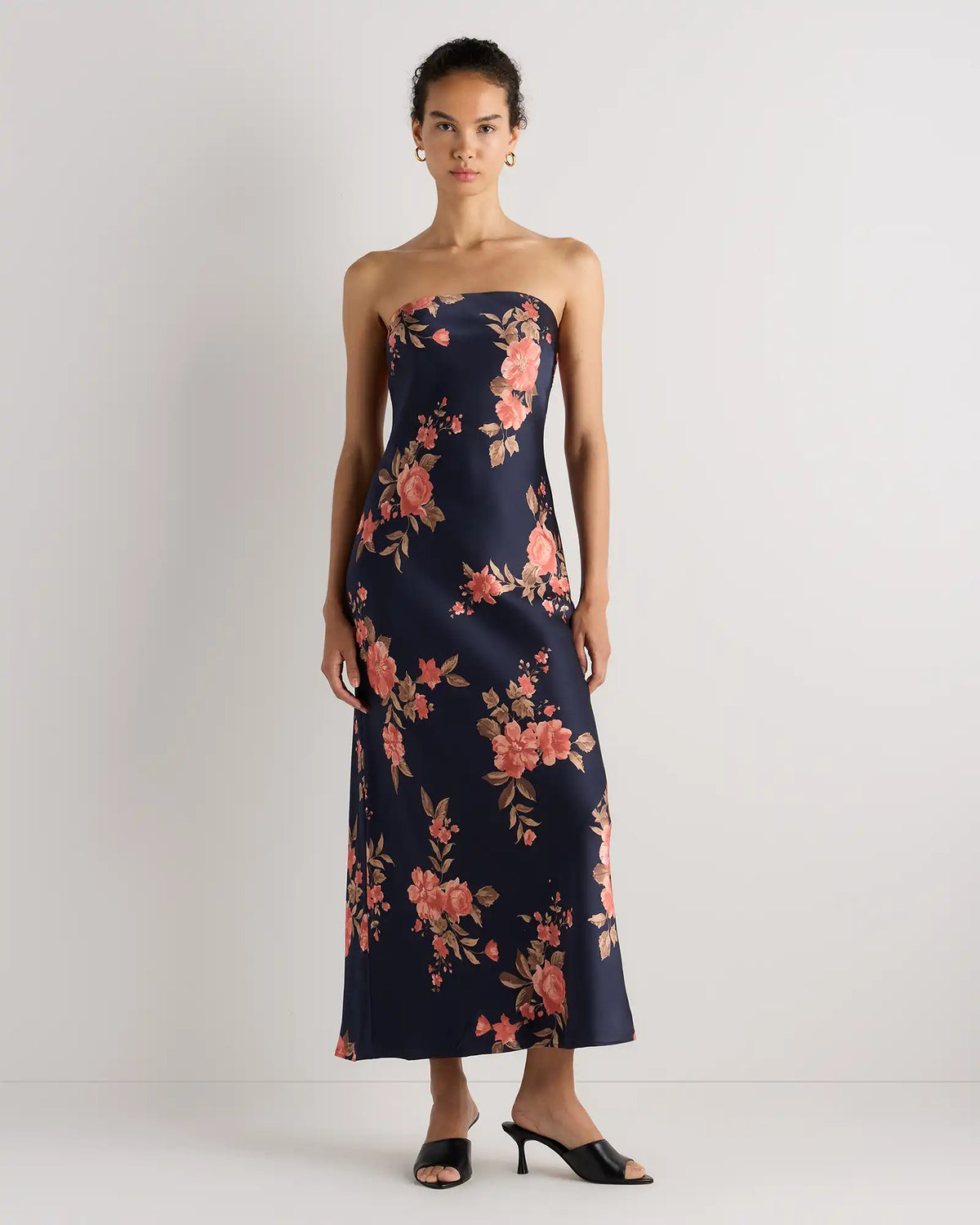 100% Washable Silk Strapless Midi Dress