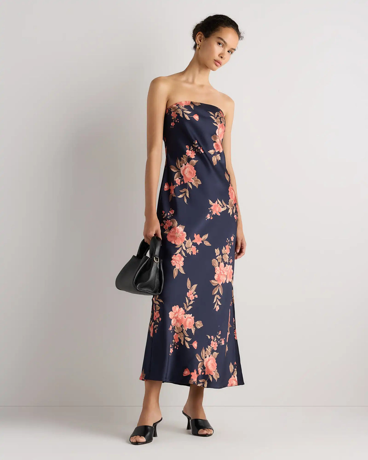 100% Washable Silk Strapless Midi Dress
