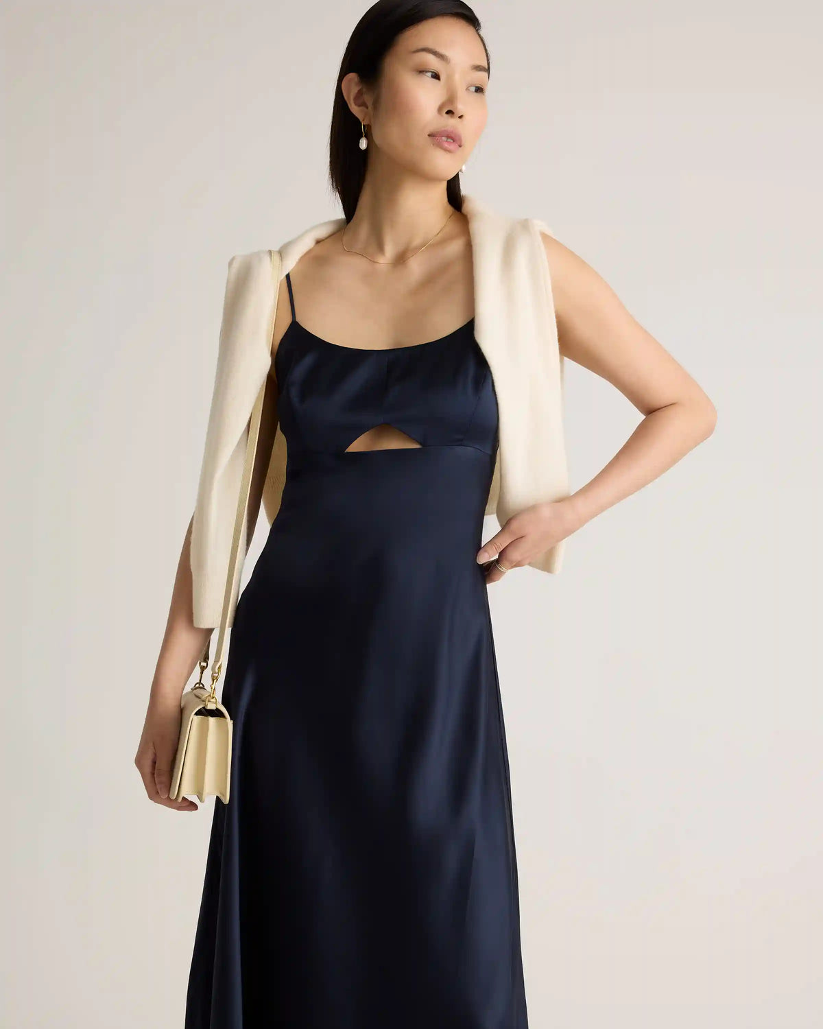 100% Washable Silk Cutout Midi Slip Dress