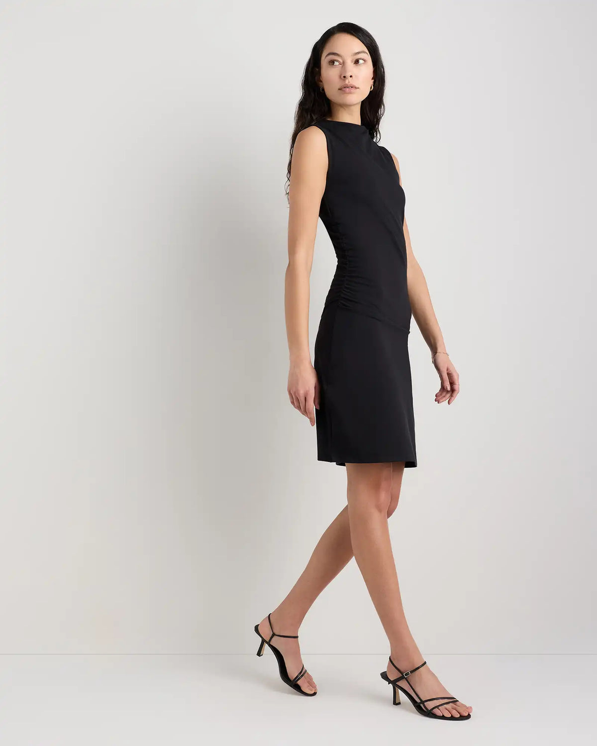 Stretch Cotton Jersey Mock Neck Mini Dress
