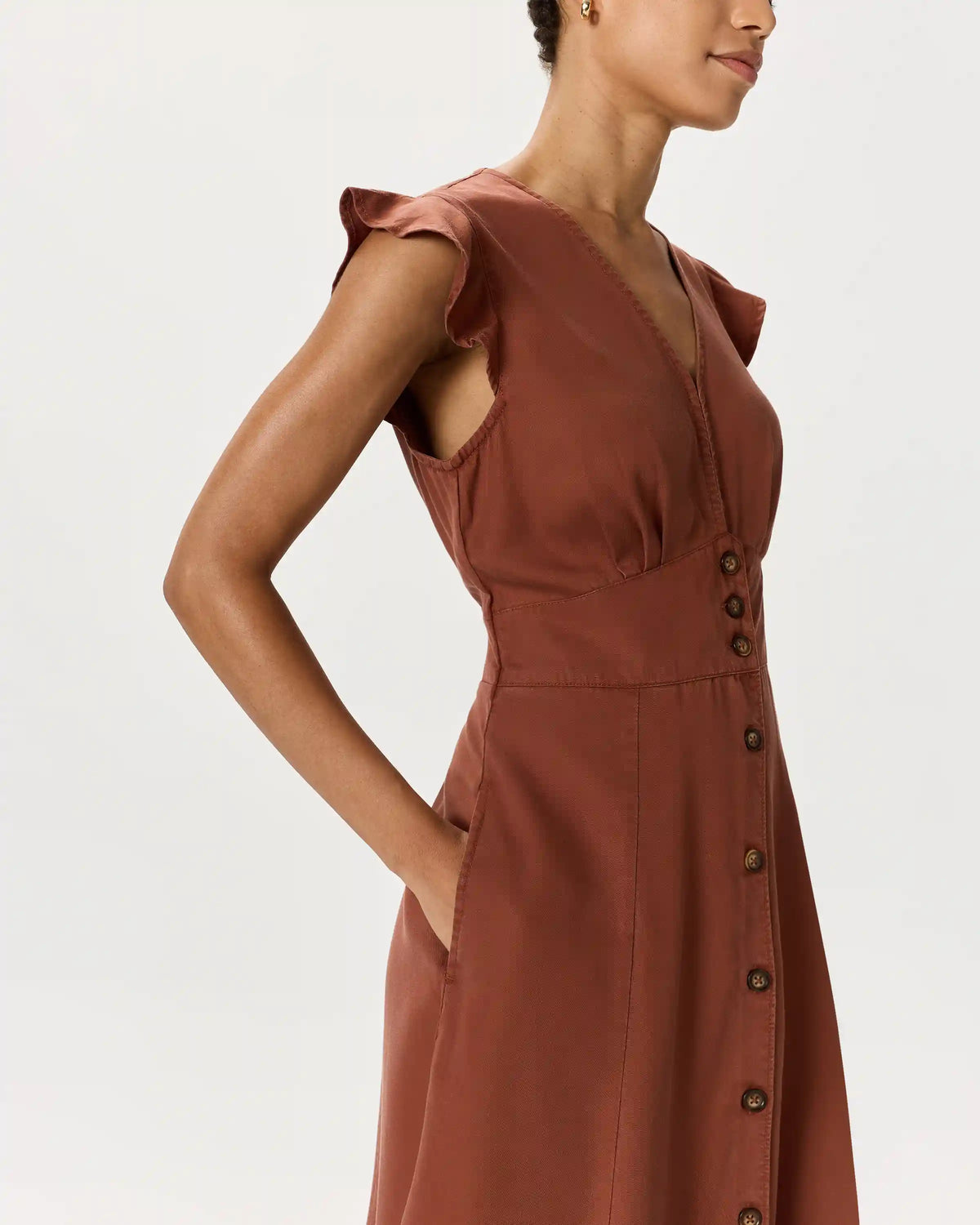 Vintage Wash Tencel Button Front Midi Dress
