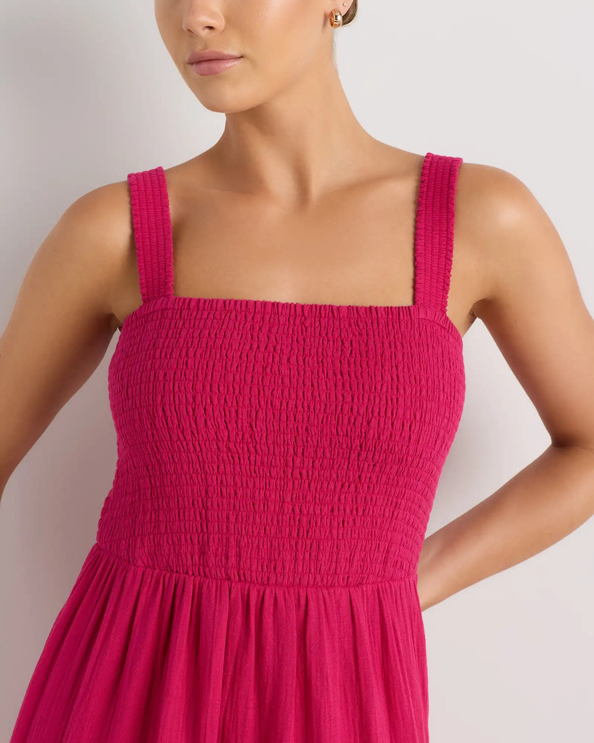 100% Organic Cotton Gauze Smocked Sleeveless Maxi Dress