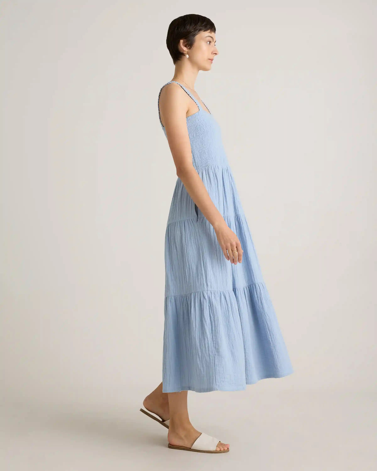 100% Organic Cotton Gauze Smocked Sleeveless Maxi Dress