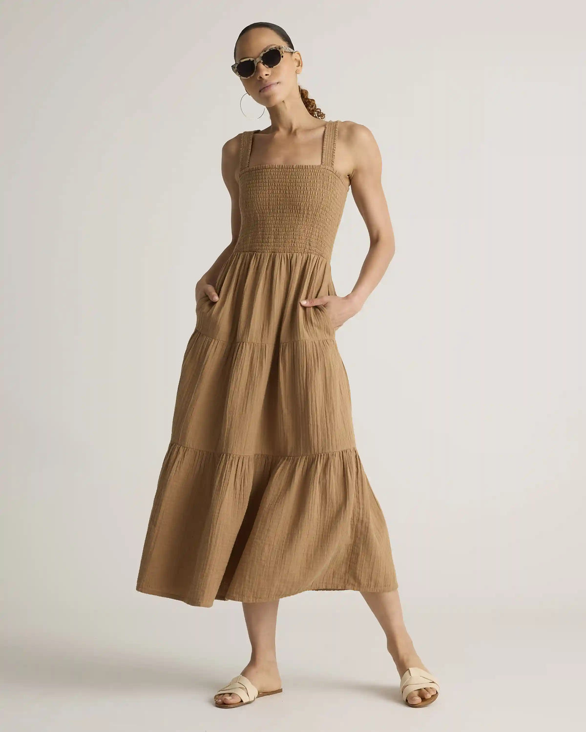 100% Organic Cotton Gauze Smocked Sleeveless Maxi Dress