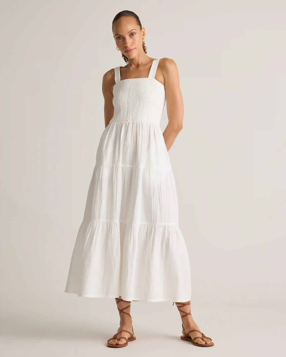 100% Organic Cotton Gauze Smocked Sleeveless Maxi Dress