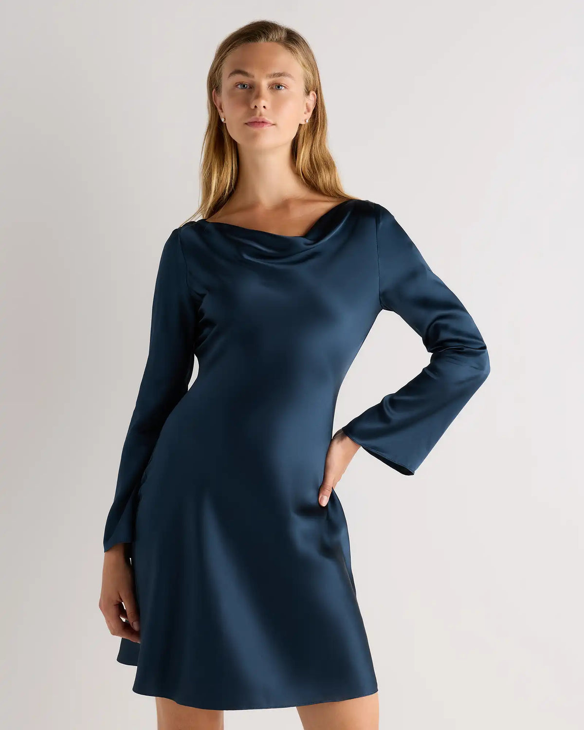 100% Washable Silk Long Sleeve Mini Dress