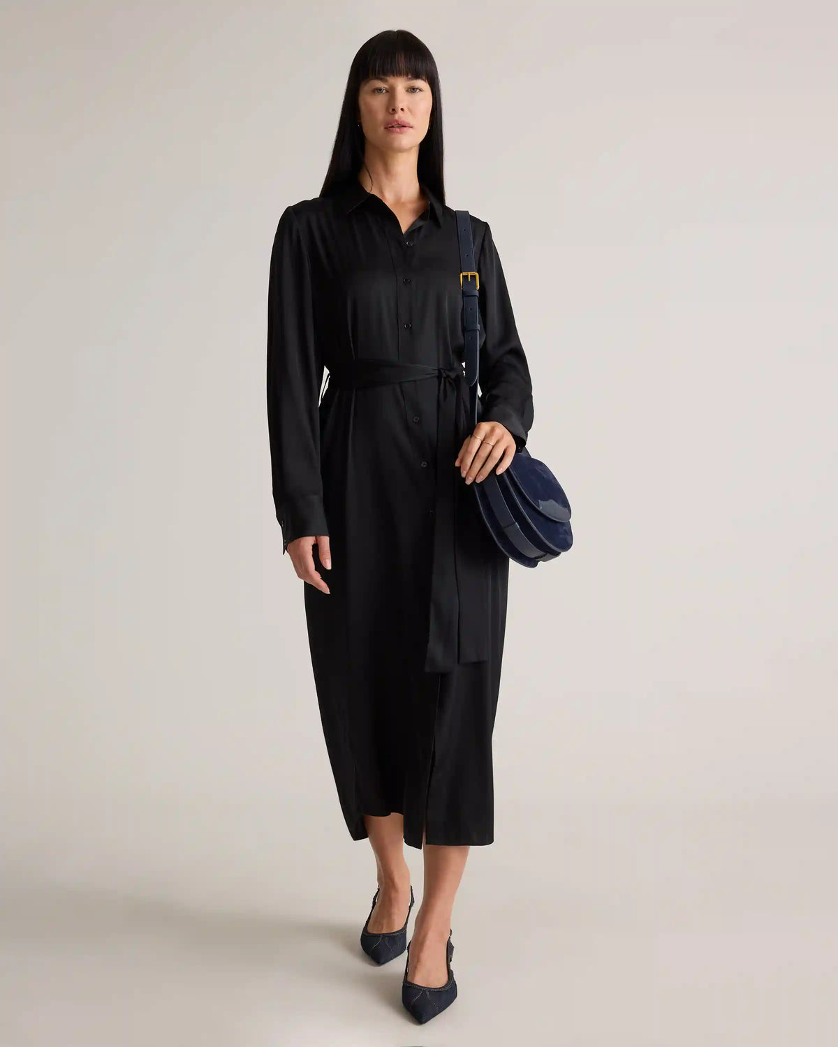 Washable Stretch Silk Maxi Shirt Dress