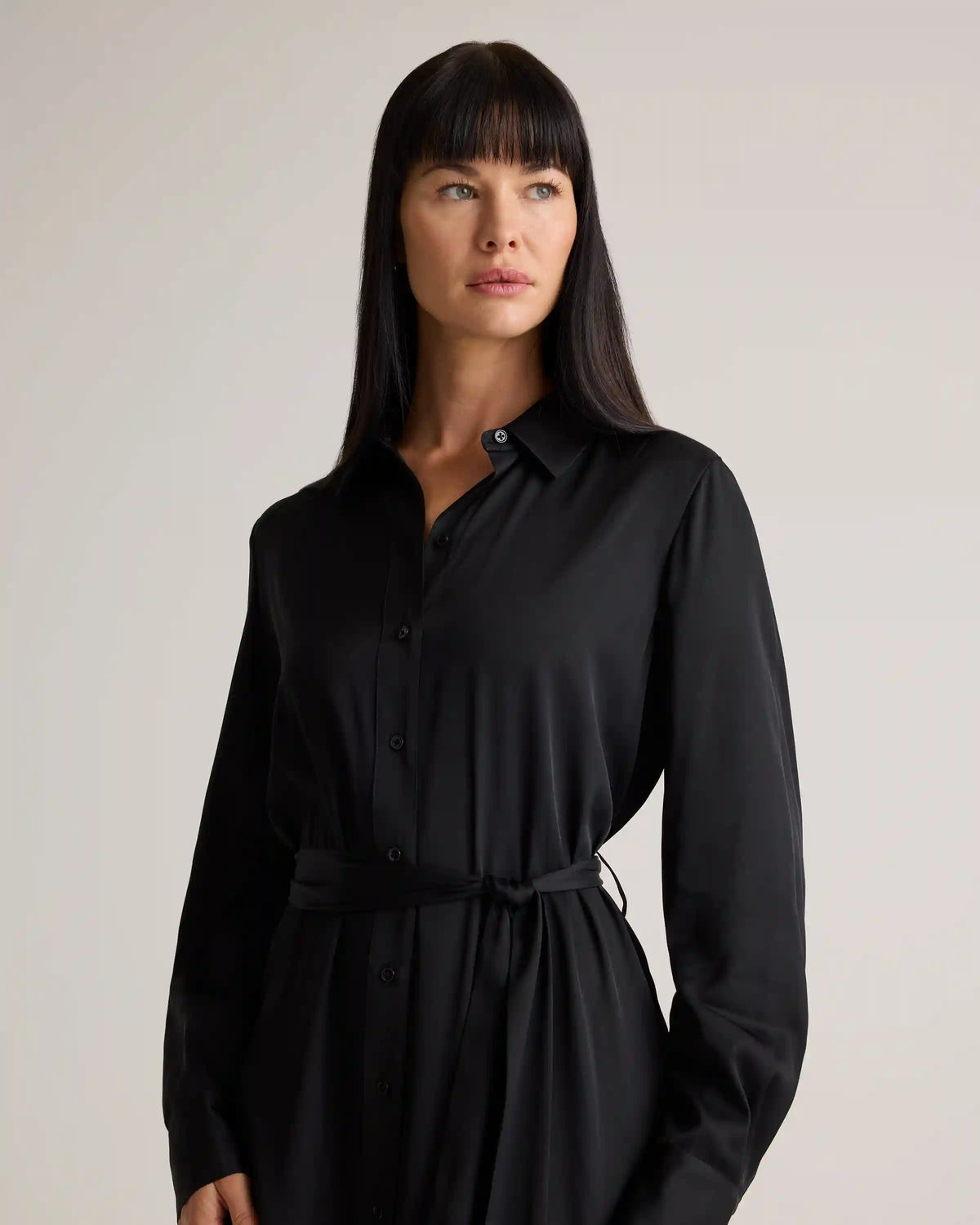 Washable Stretch Silk Maxi Shirt Dress