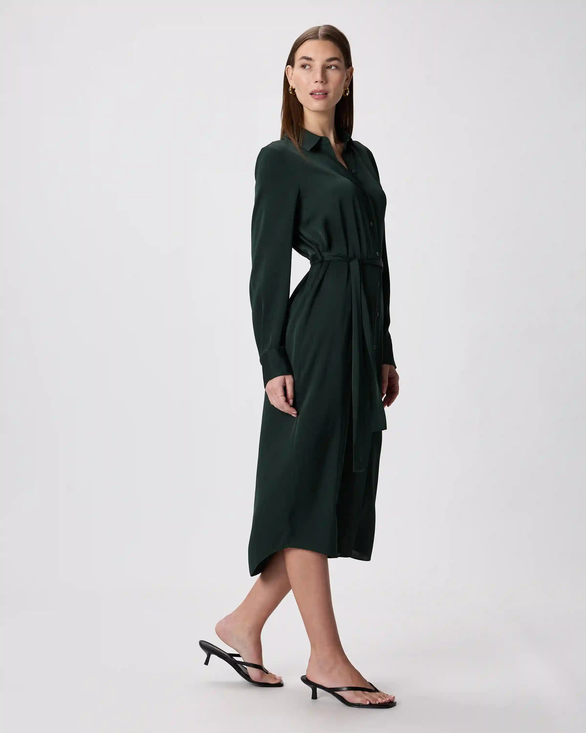 Washable Stretch Silk Maxi Shirt Dress