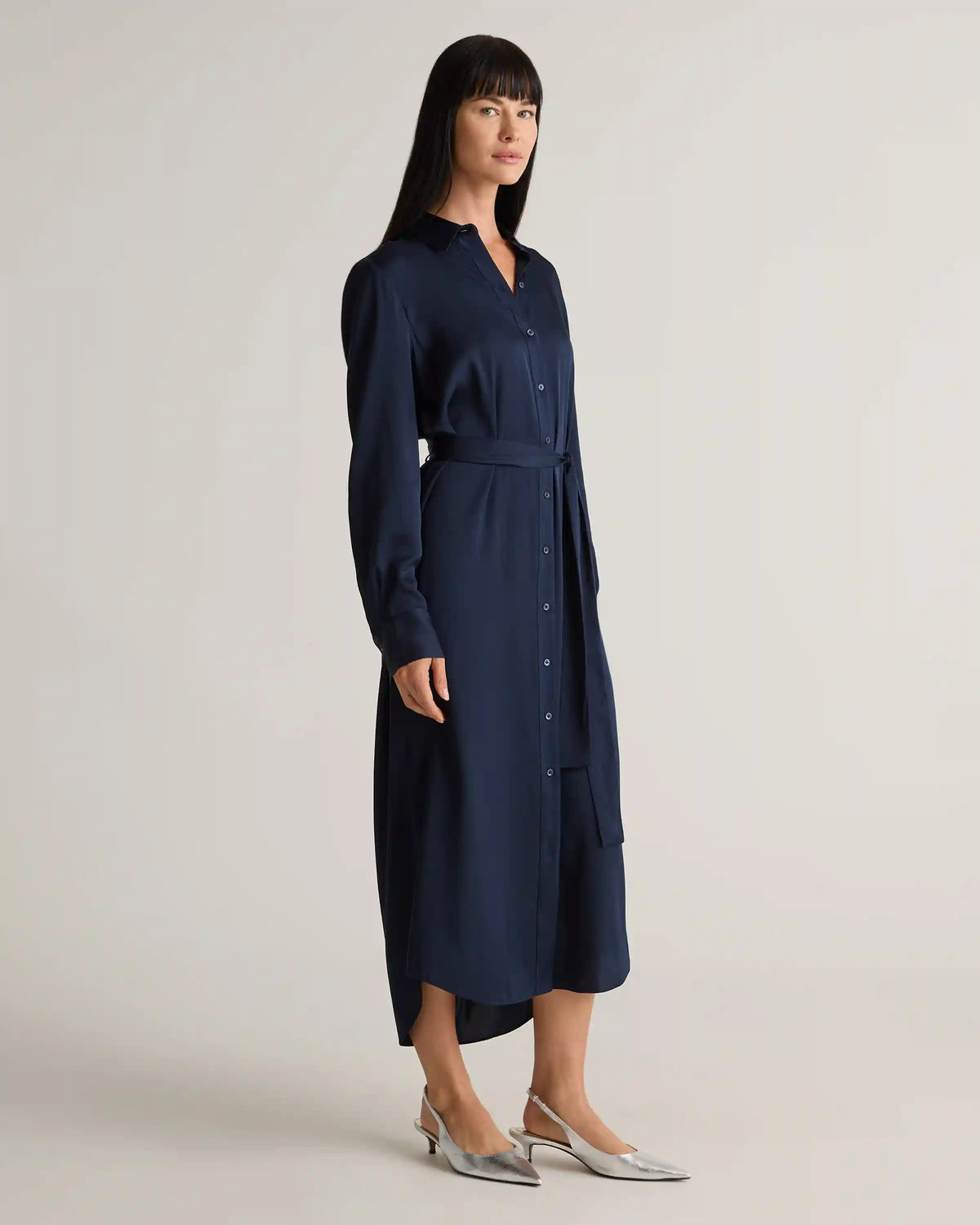 Washable Stretch Silk Maxi Shirt Dress