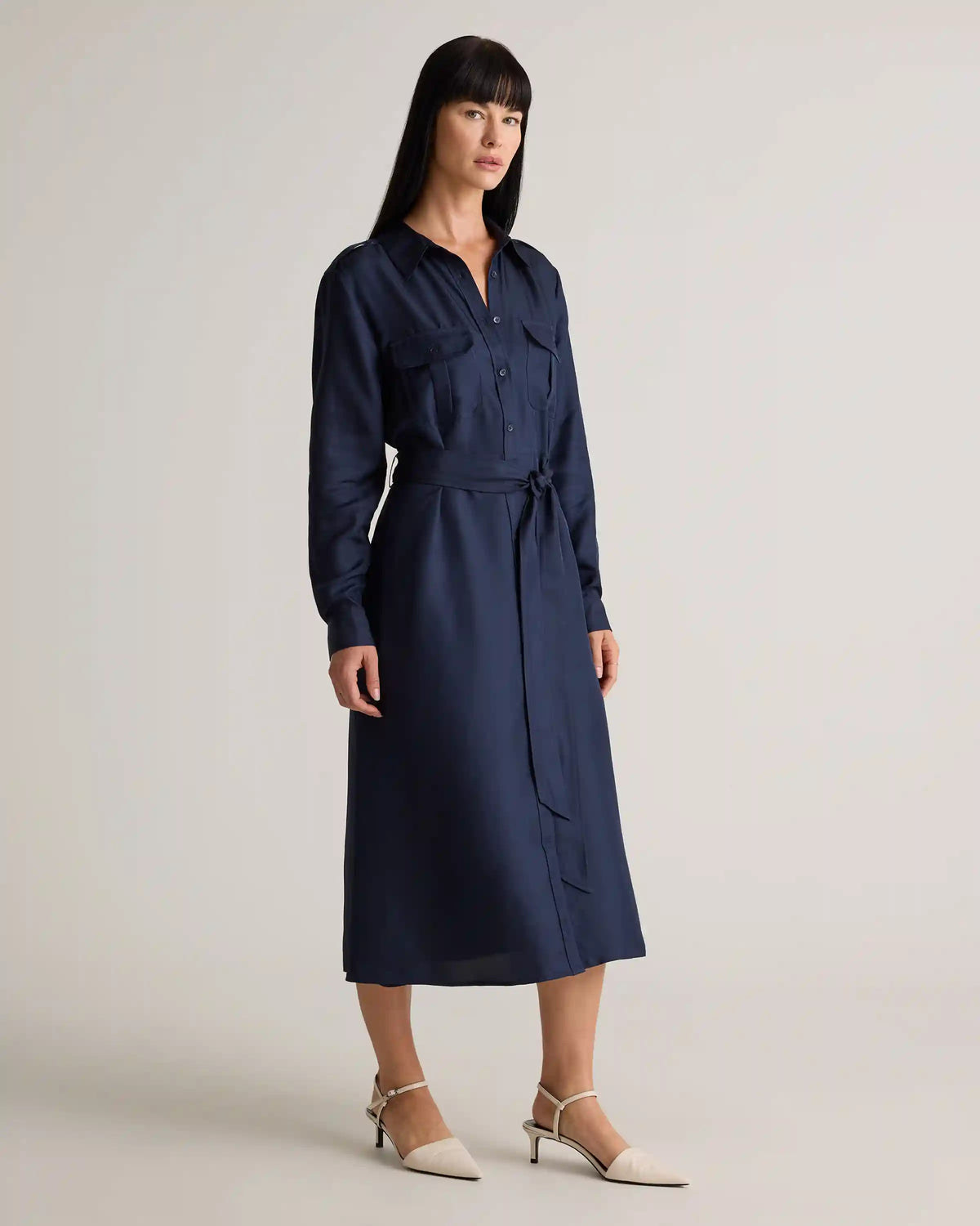 100% Silk Twill Utility Shirt Dress