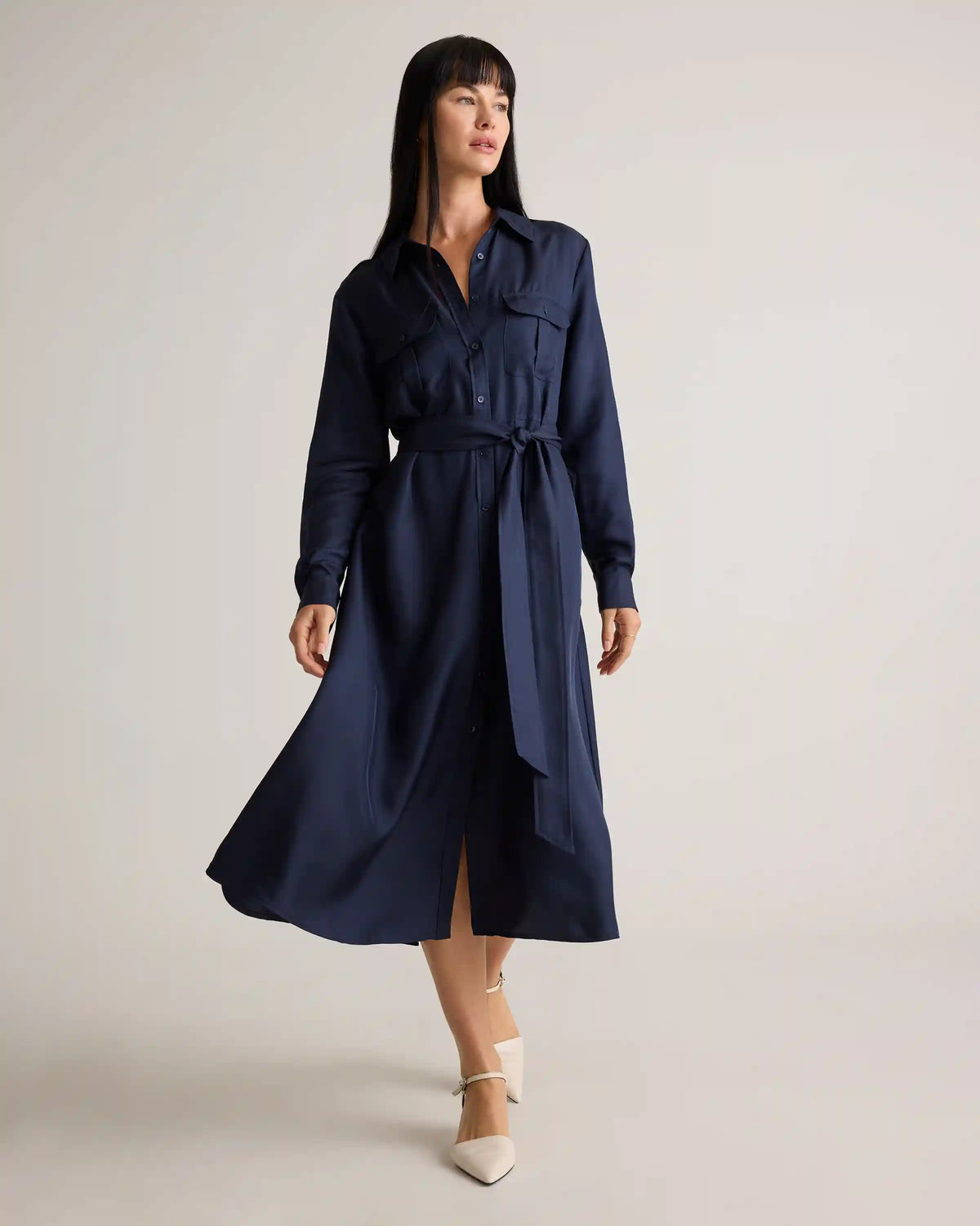 100% Silk Twill Utility Shirt Dress