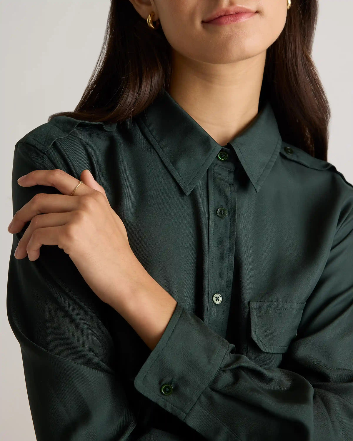 100% Silk Twill Utility Shirt Dress