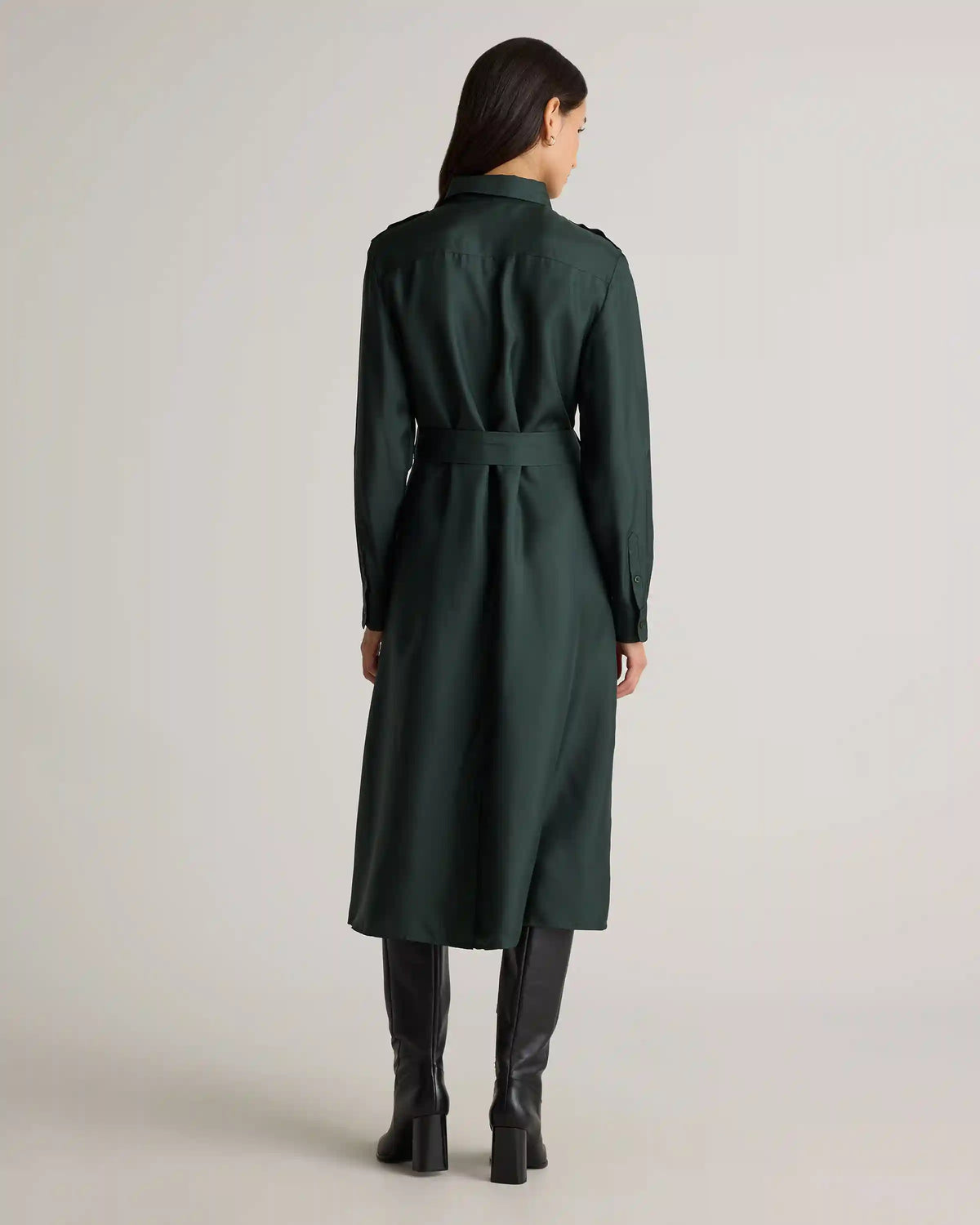 100% Silk Twill Utility Shirt Dress