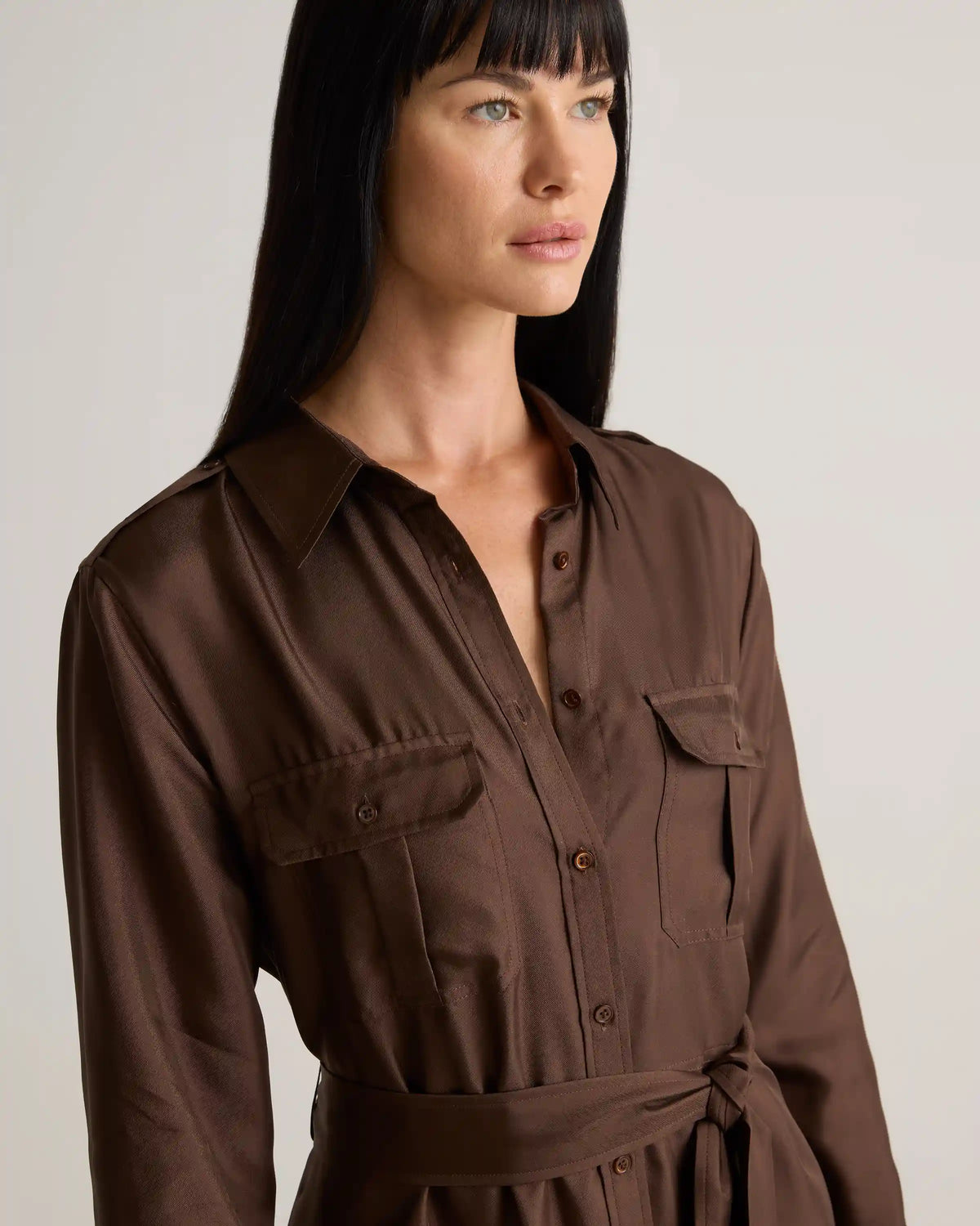 100% Silk Twill Utility Shirt Dress