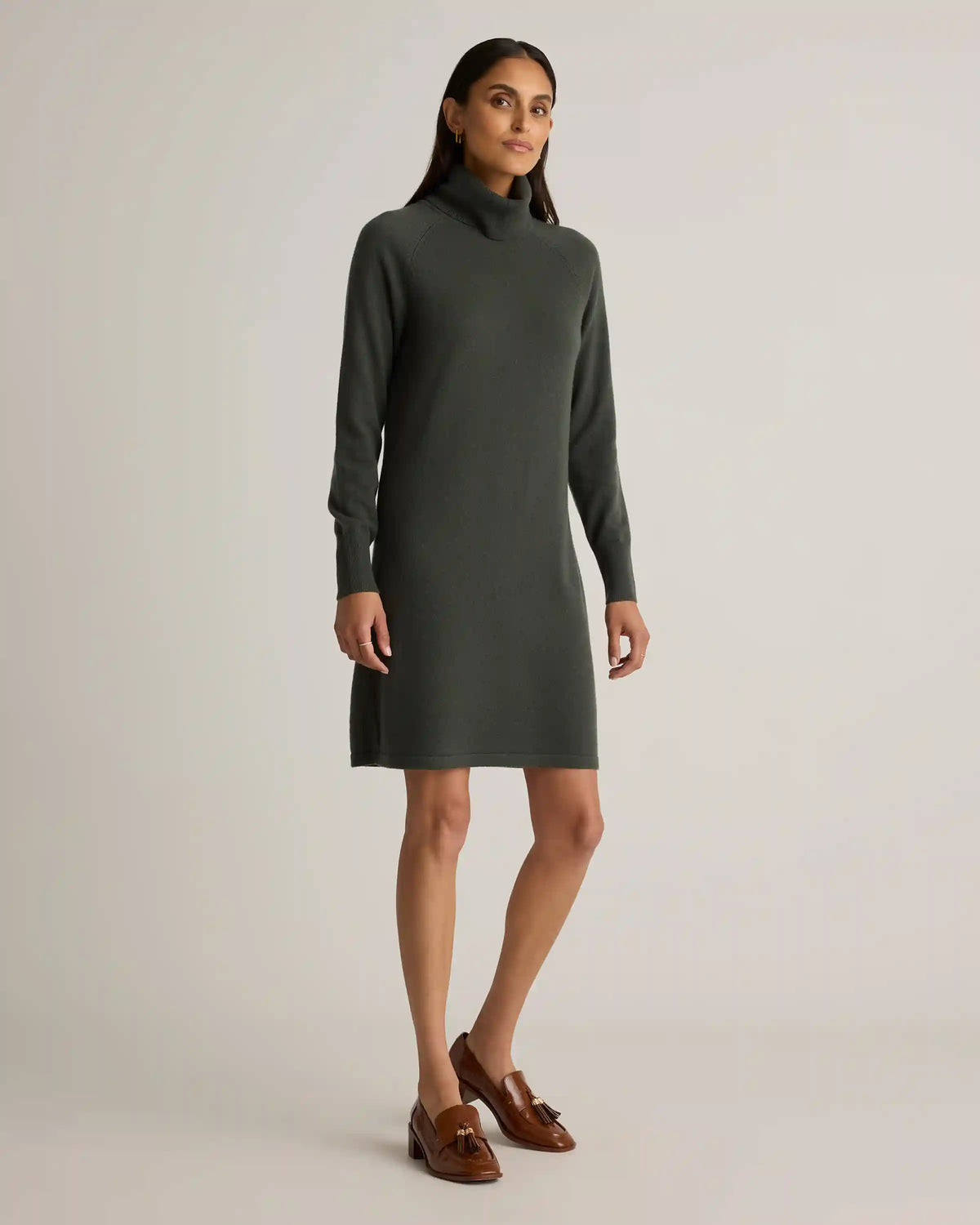 Mongolian Cashmere Turtleneck Sweater Dress
