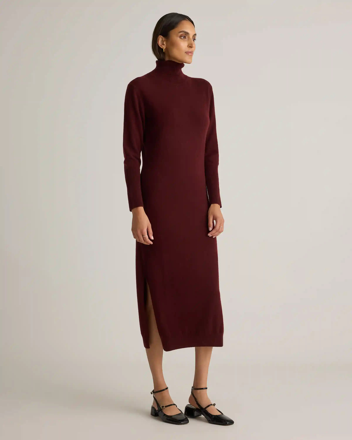 Mongolian Cashmere Turtleneck Midi Sweater Dress