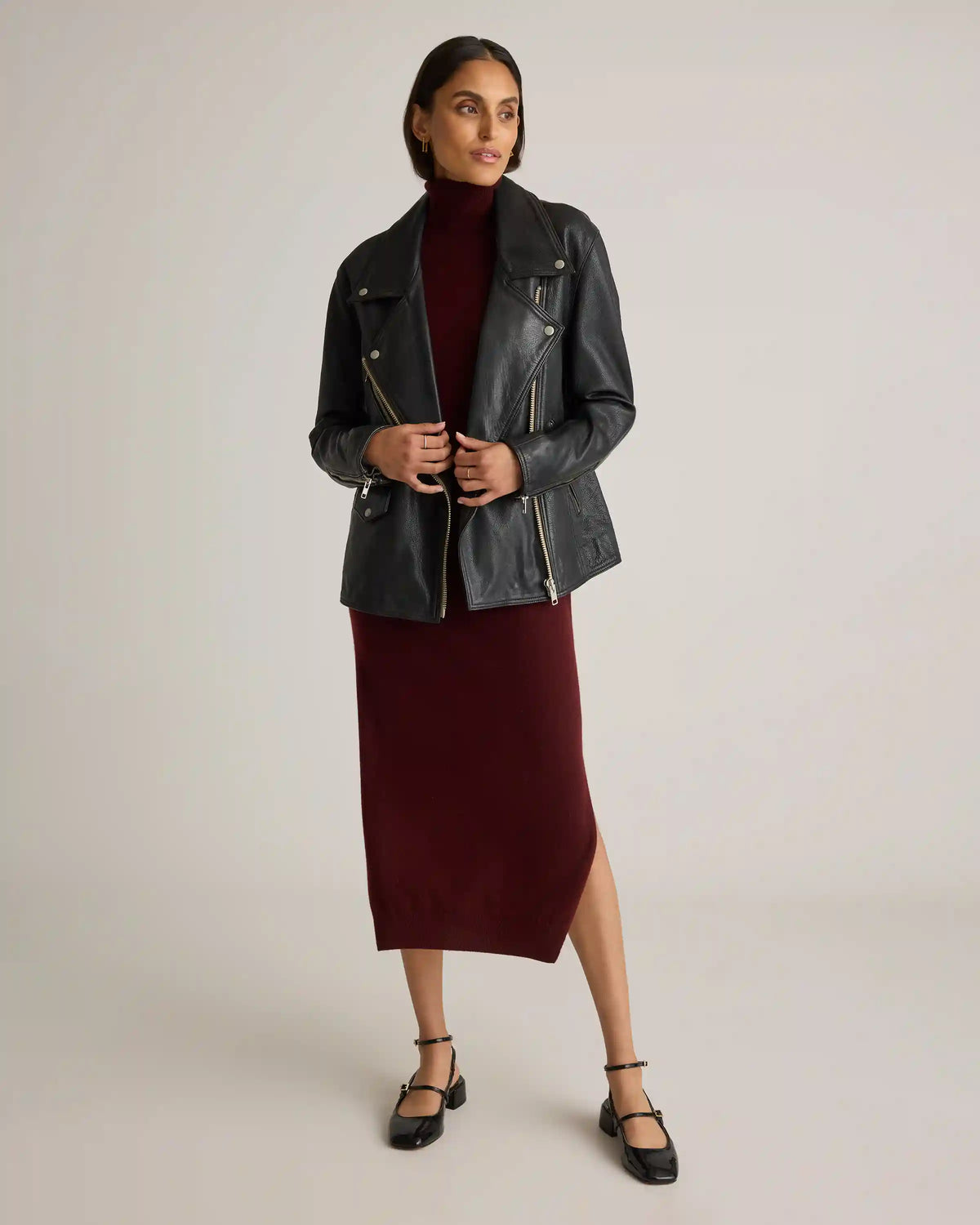 Mongolian Cashmere Turtleneck Midi Sweater Dress