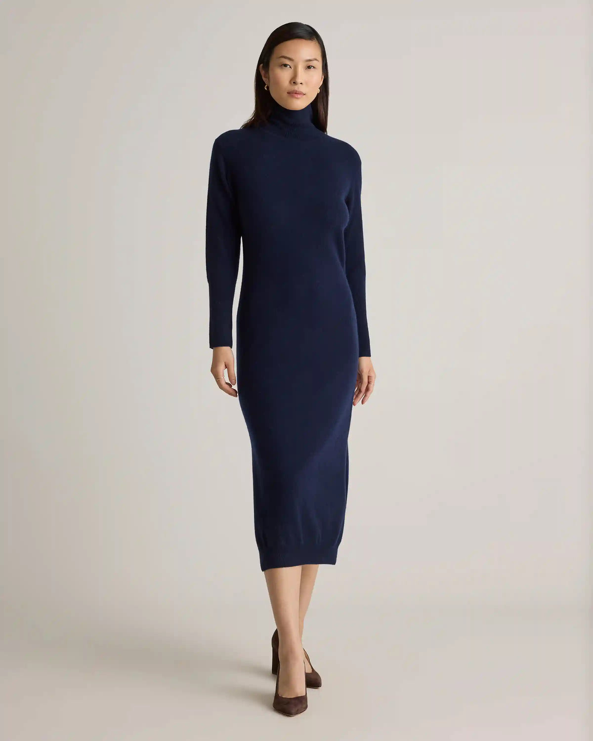 Mongolian Cashmere Turtleneck Midi Sweater Dress
