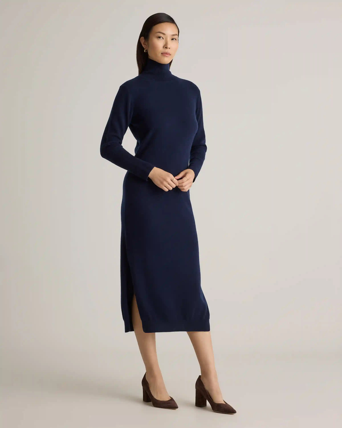 Mongolian Cashmere Turtleneck Midi Sweater Dress