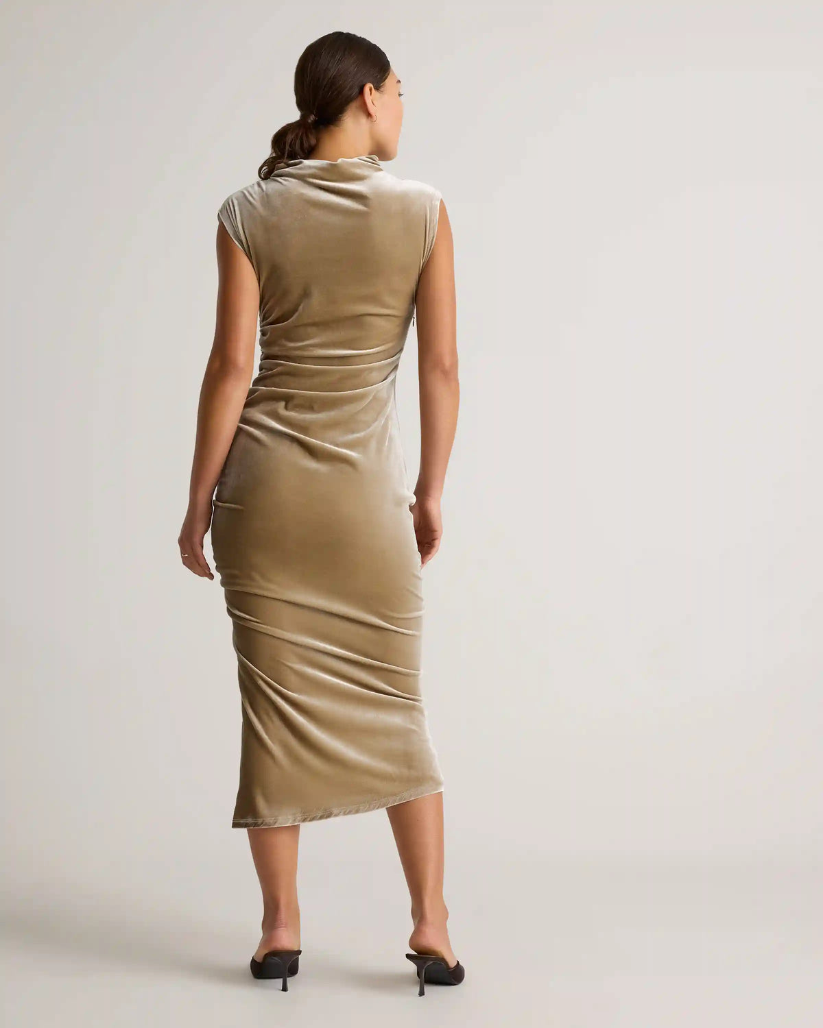 Stretch Silk Velvet Ruched Midi Dress