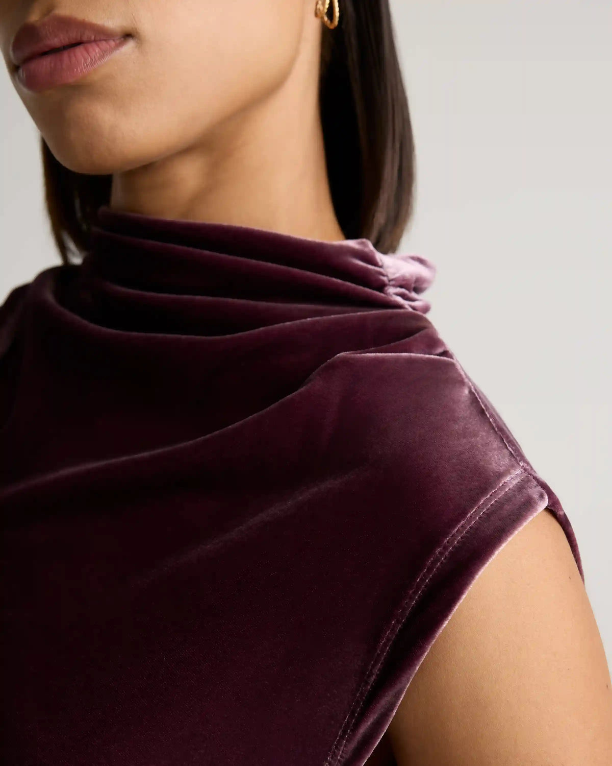 Stretch Silk Velvet Ruched Midi Dress