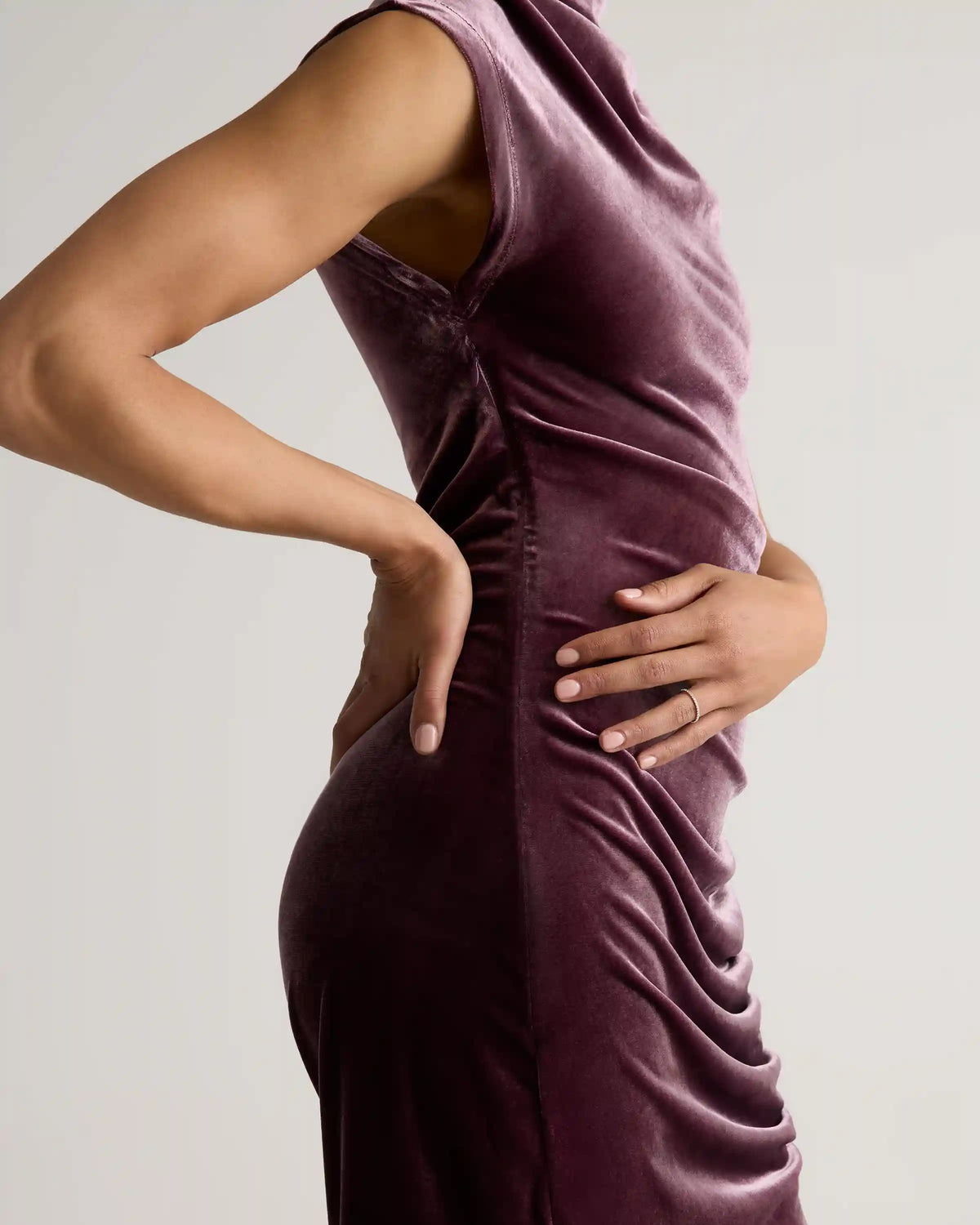 Stretch Silk Velvet Ruched Midi Dress