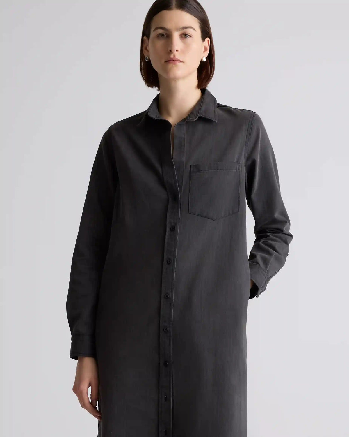 Distressed Denim Maxi Shirt Dress