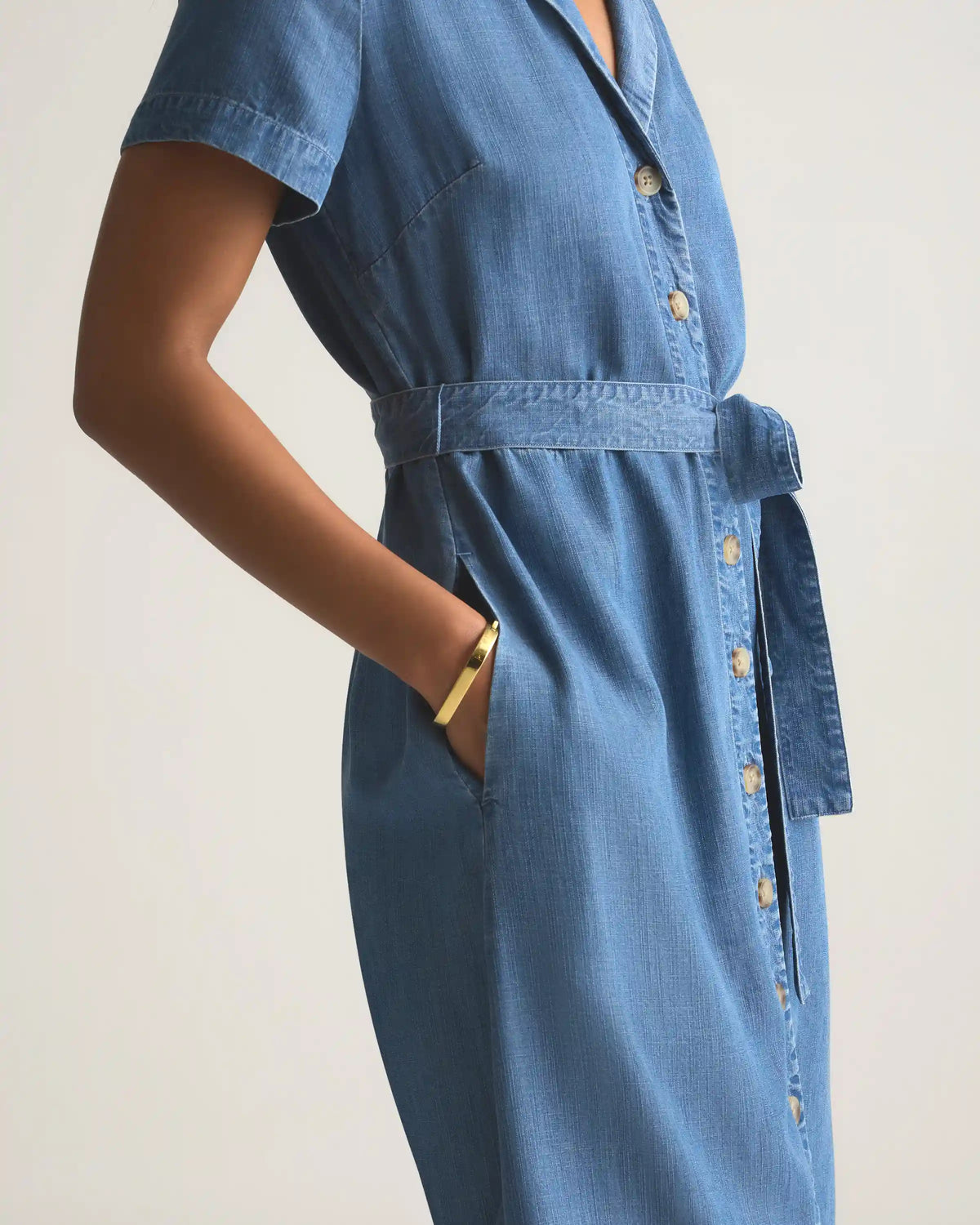 Chambray Tencel Button Front Dress