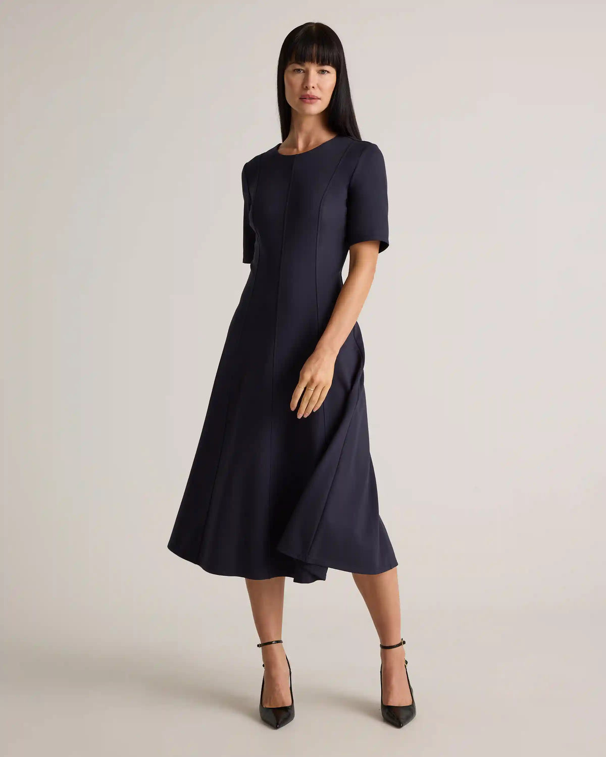 Ultra-Stretch Ponte Short Sleeve Midi Dress