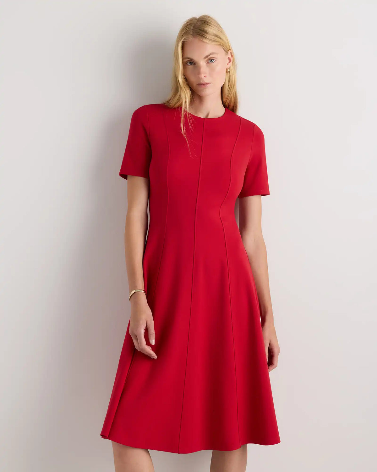 Ultra-Stretch Ponte Short Sleeve Midi Dress