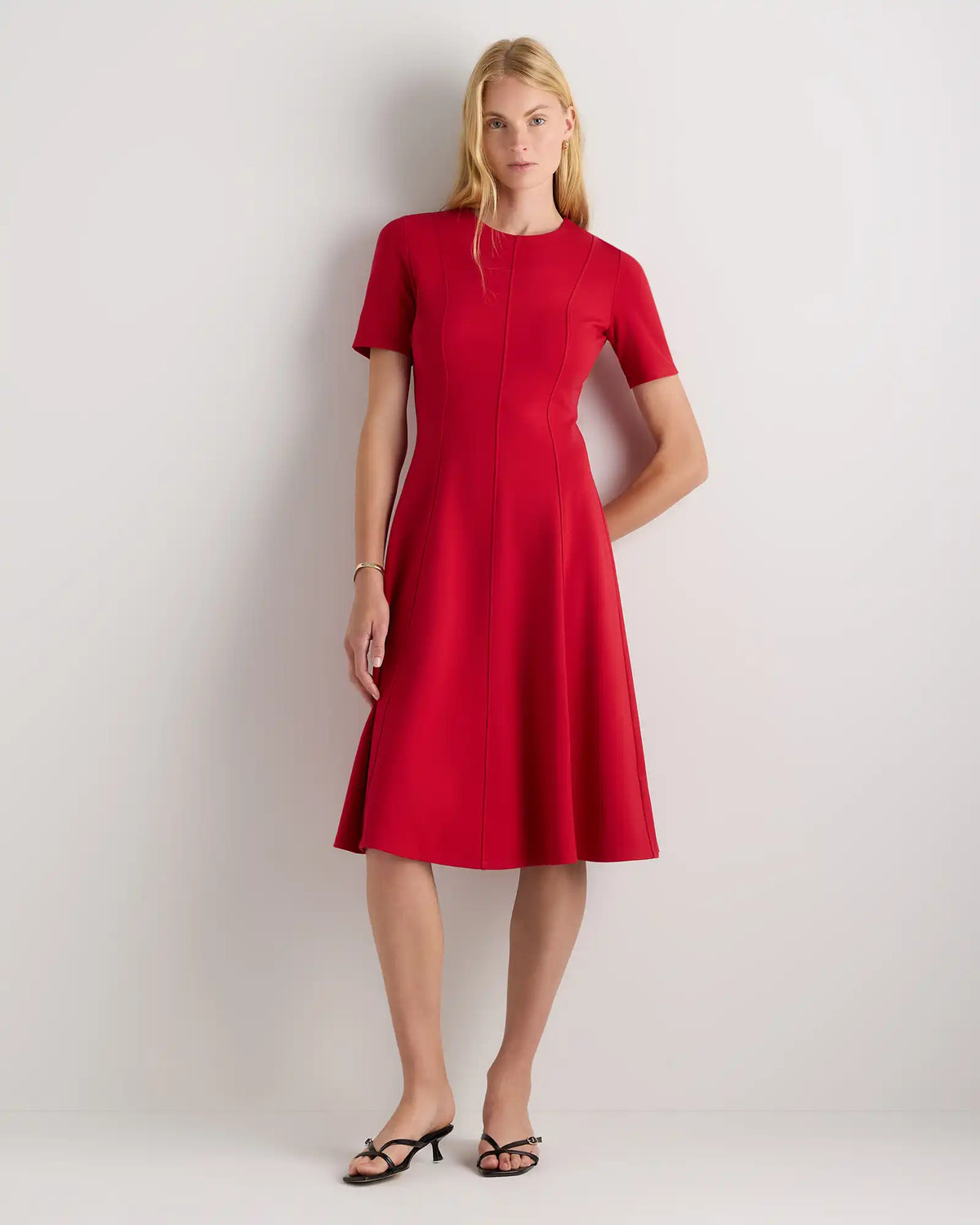Ultra-Stretch Ponte Short Sleeve Midi Dress
