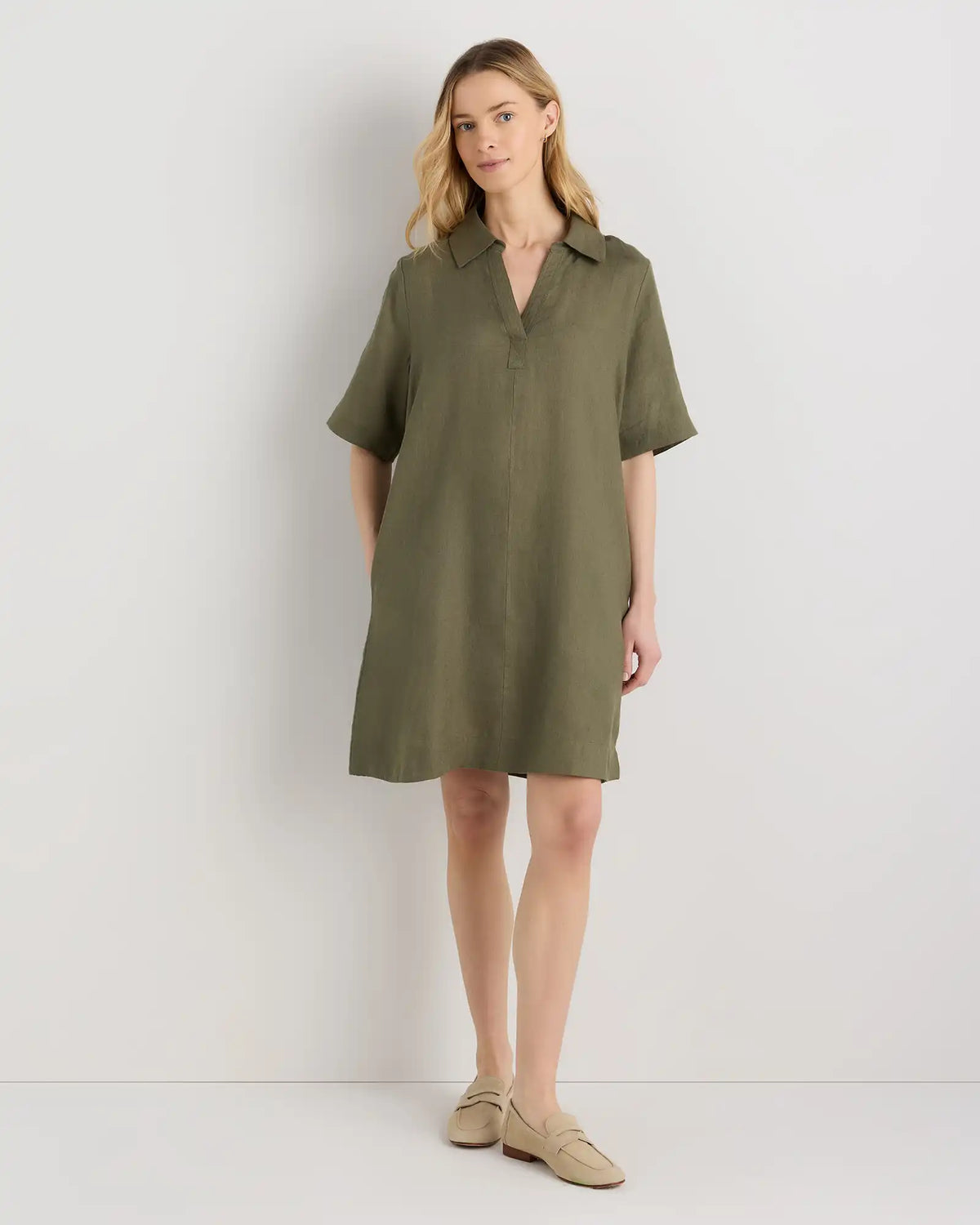 100% European Linen Popover Mini Dress