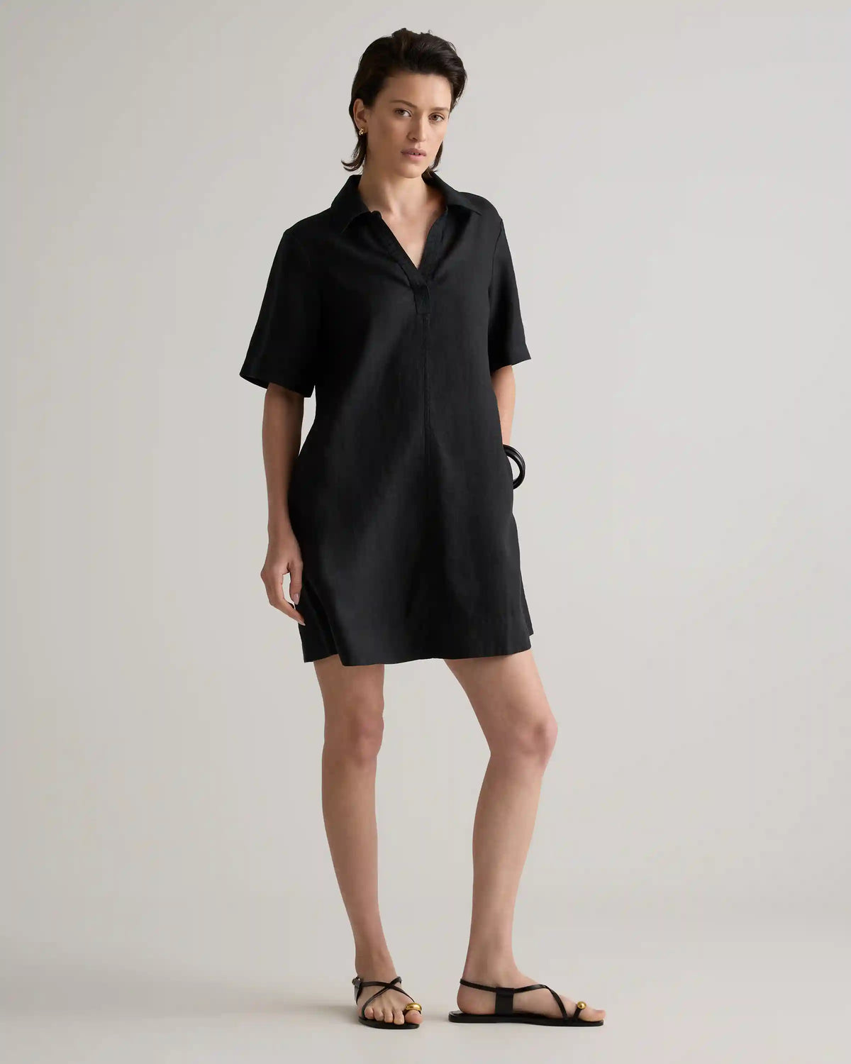 100% European Linen Popover Mini Dress