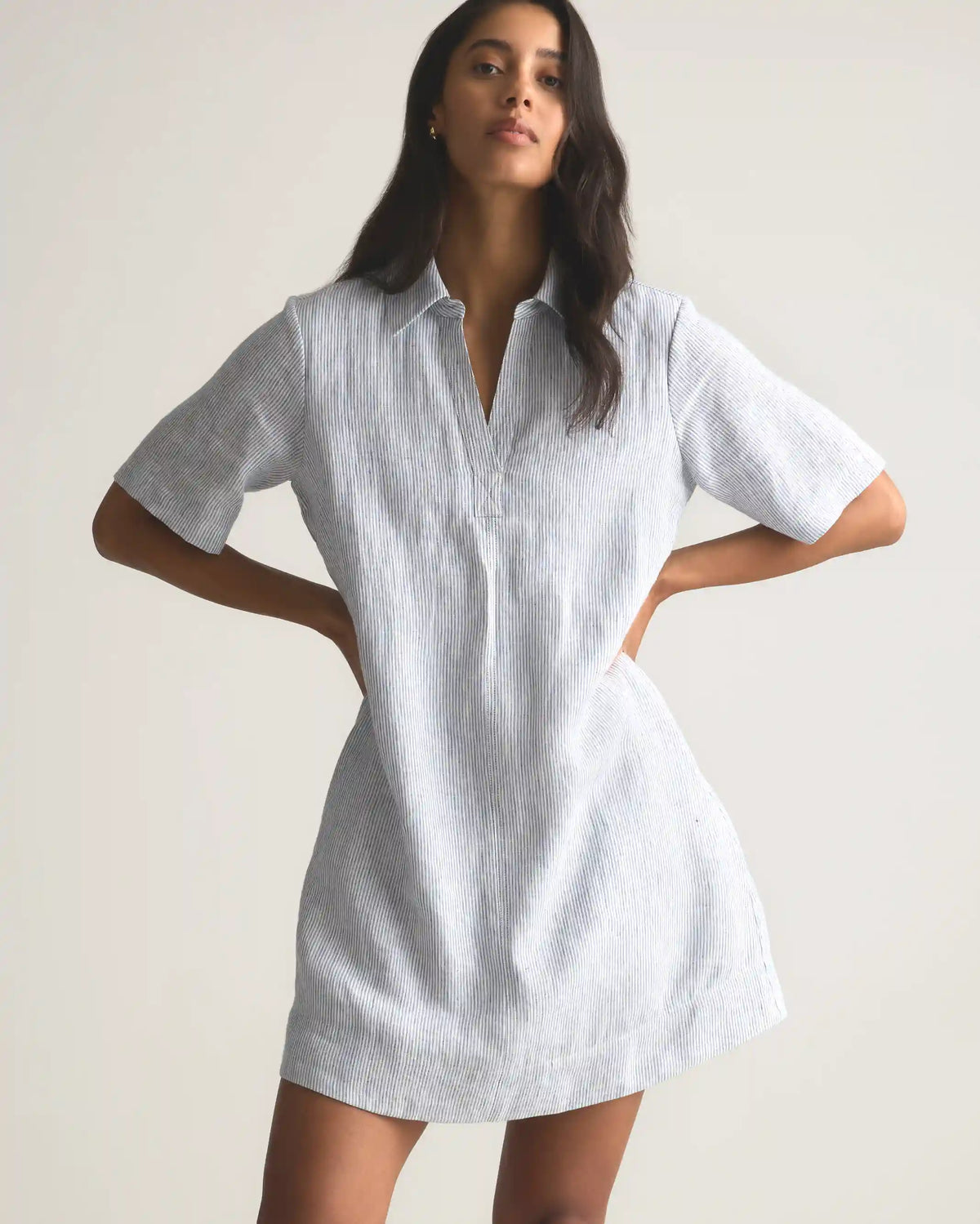 100% European Linen Popover Mini Dress