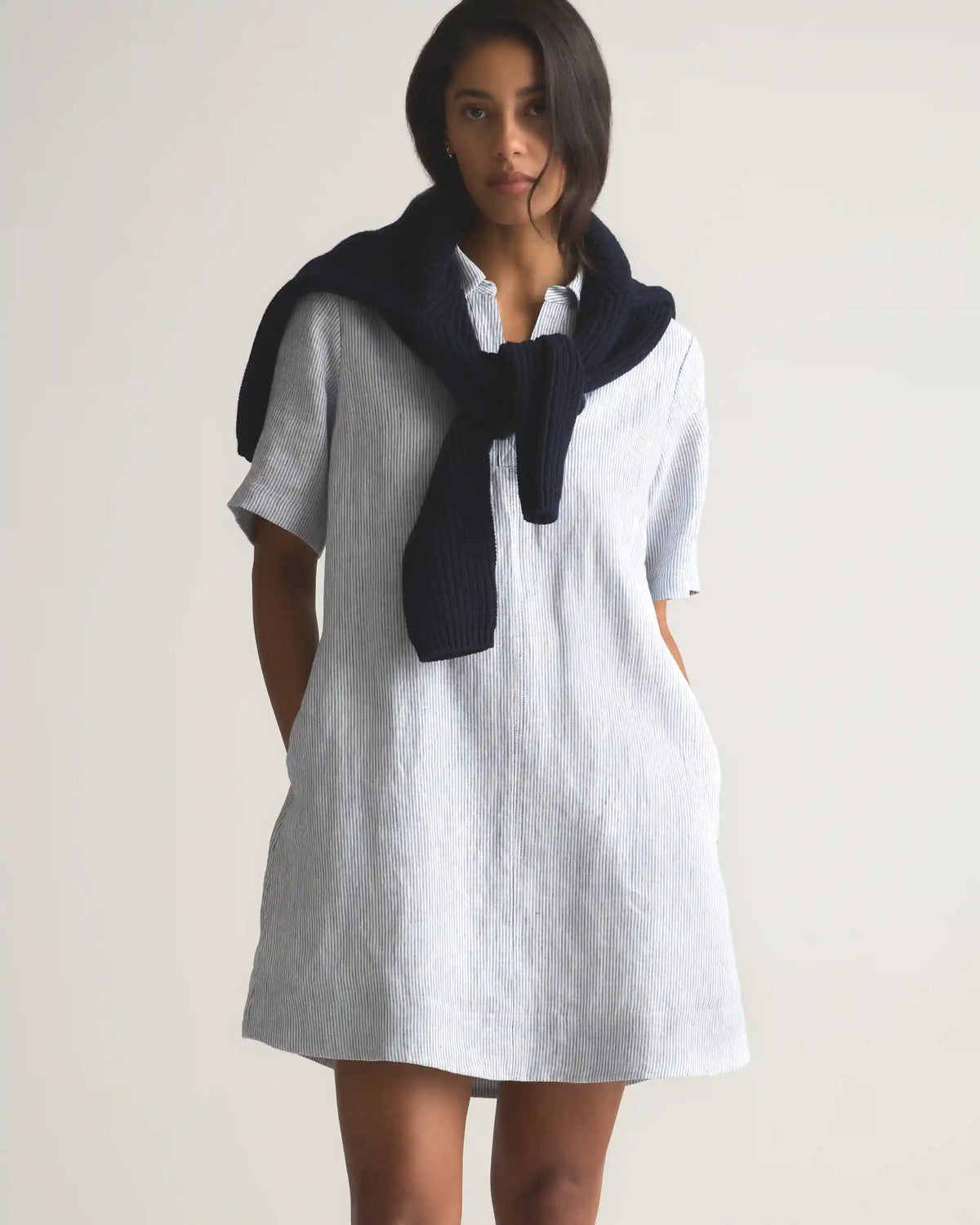 100% European Linen Popover Mini Dress