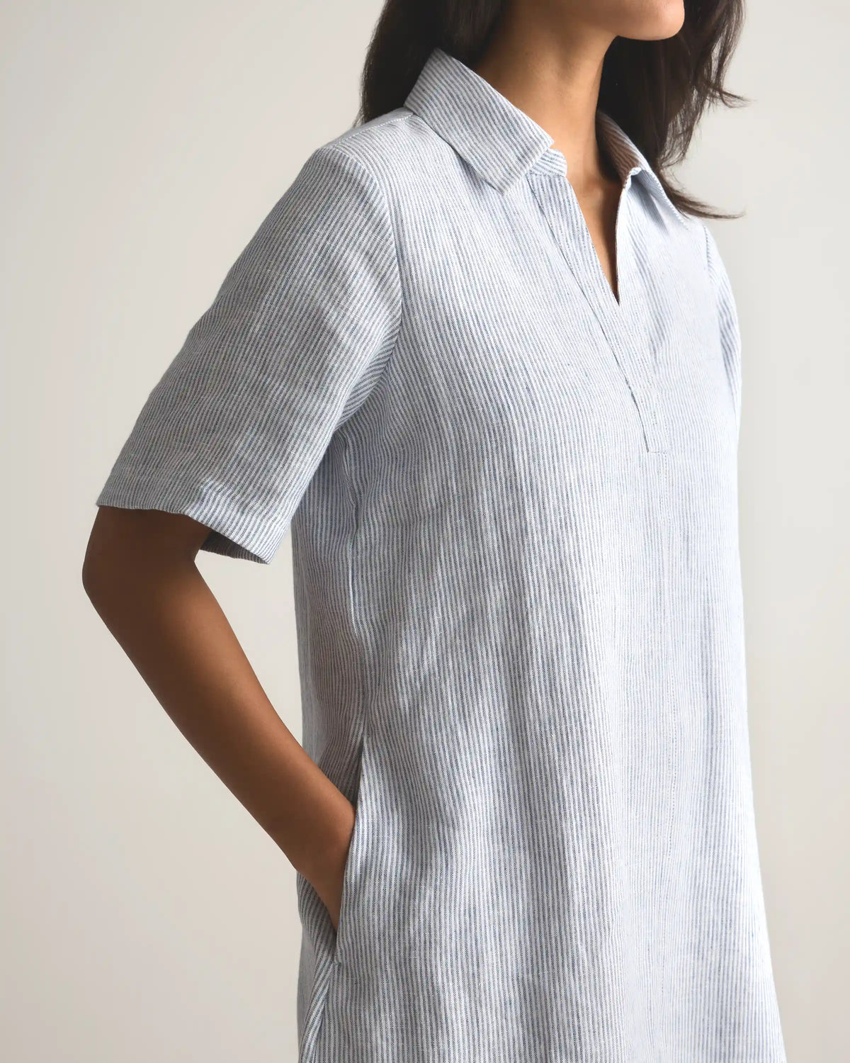 100% European Linen Popover Mini Dress