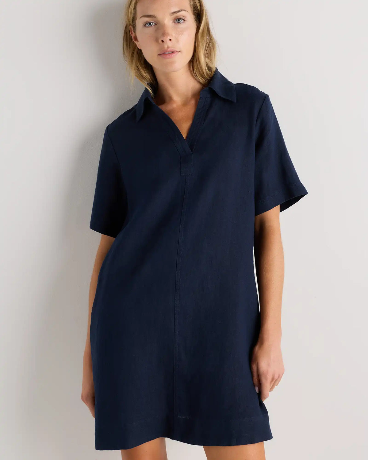 100% European Linen Popover Mini Dress