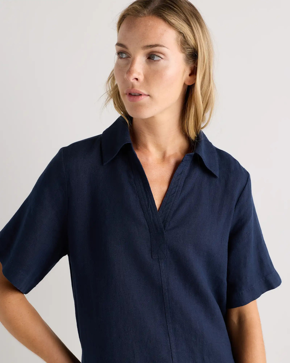 100% European Linen Popover Mini Dress
