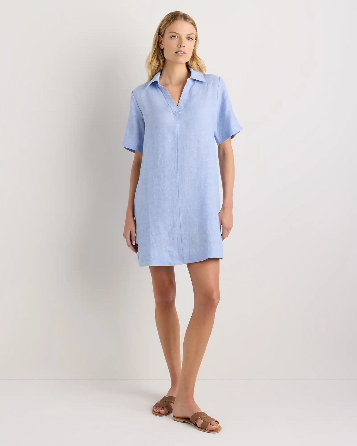 100% European Linen Popover Mini Dress