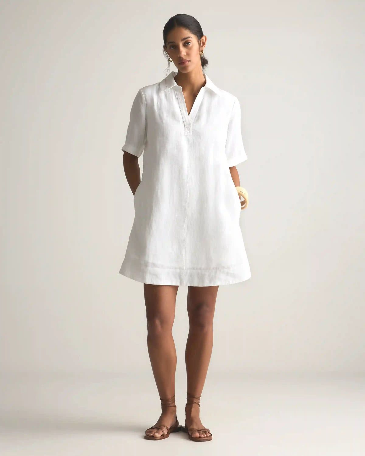 100% European Linen Popover Mini Dress