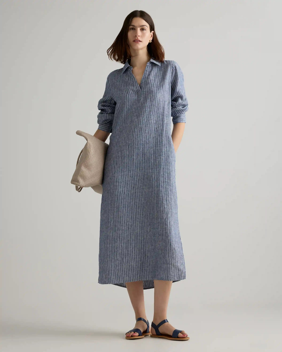 100% European Linen Popover Maxi Dress