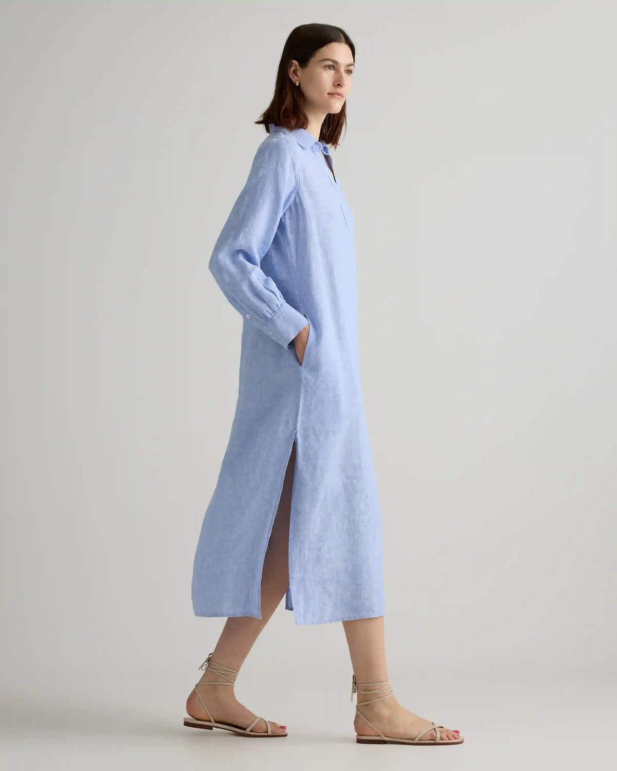 100% European Linen Popover Maxi Dress