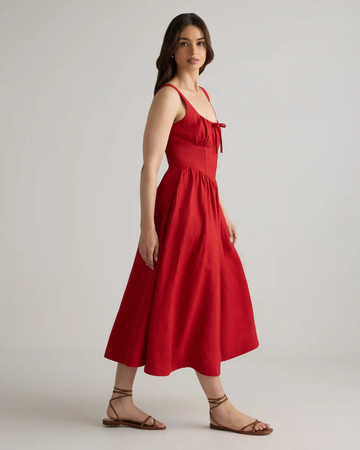 100% European Linen Corset Midi Dress