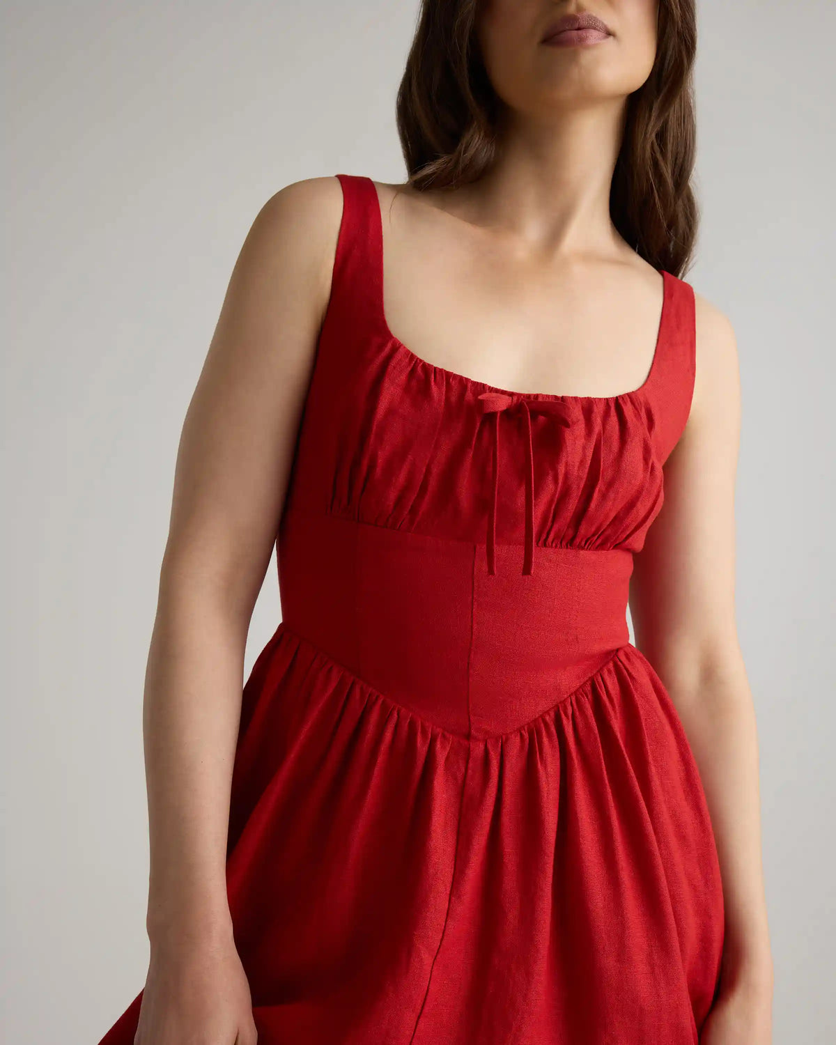 100% European Linen Corset Midi Dress